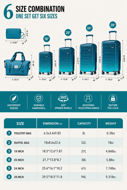 Travel Luggage Set (6 pcs)